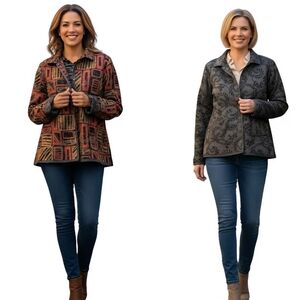 Coldwater Creek Vintage Reversible Button Front Mixed Media Soft Jacket Size M